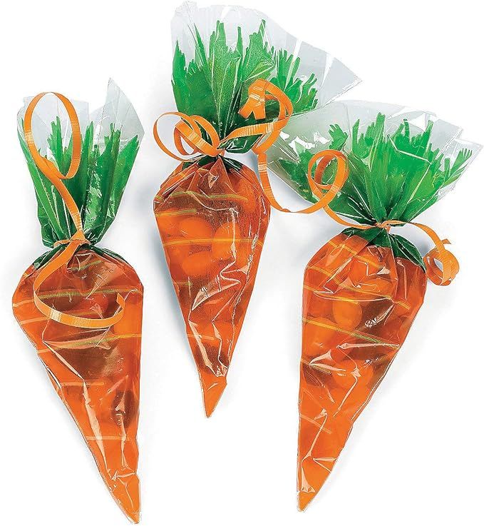 Fun Express Cellophane Carrot Shaped Cnady Treat Bags (12 pack) Easter Party Supplies - 9.25 In L... | Amazon (US)