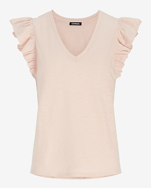 Skimming Slub Ruffle Sleeve Tee | Express