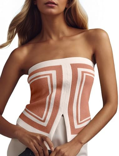 Ythomm Womens Color Block Crop Tube Tops Sleeveless Strapless Slit Front Summer Knit Bandeau Tops... | Amazon (US)
