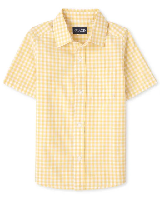 Boys Gingham Poplin Button Down Shirt - banana pudding | The Children's Place