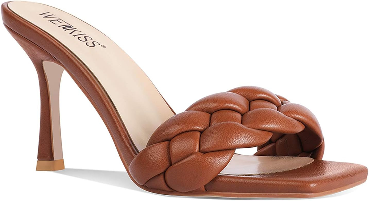 WETKISS Women's Heeled Sandals Square Toe Heels Flip Flop Heels Thong Sandals Slides Kitten Slip ... | Amazon (US)