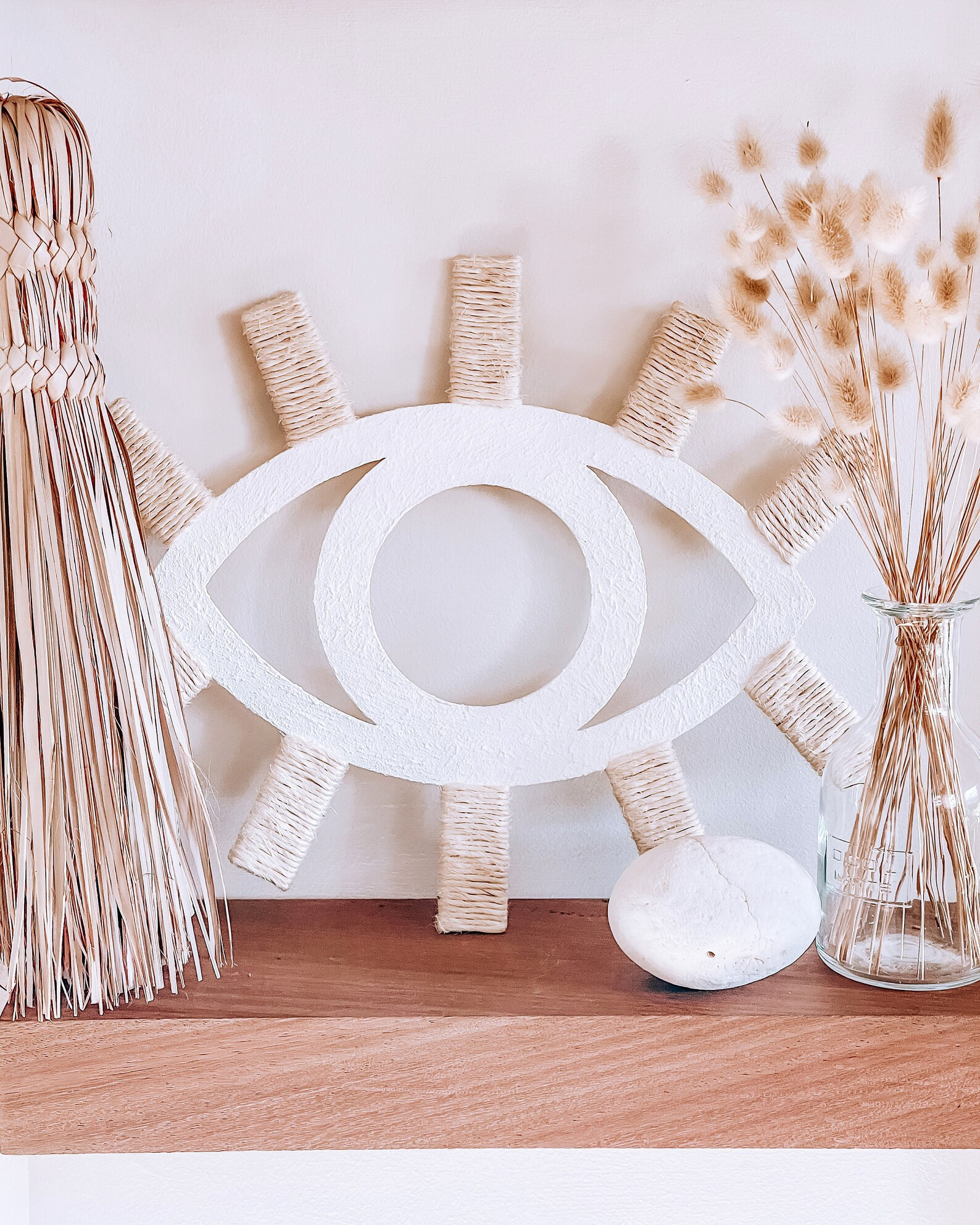 Colgante de pared de mal de ojo de madera Pintura texturizada y cordel tejido Boho Home Decor/Sca... | Etsy (US)