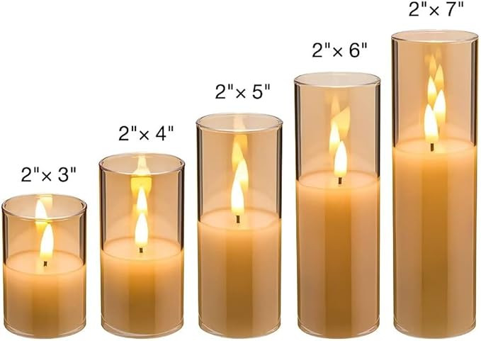 Eywamage Gold Glass Flameless Candles with Remote, Flickering Slim Tall LED Wax Candles, Battery ... | Amazon (US)
