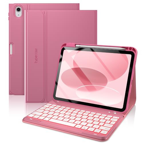 typecase Folio Keyboard Case for iPad 10th Gen 10.9 inch (2022) and iPad 11th (A16, 2025), Magnetic Wireless Detachable Keyboard, 7-Color Backlight, Thin & Light, Pencil Holder – Pink | Amazon (US)