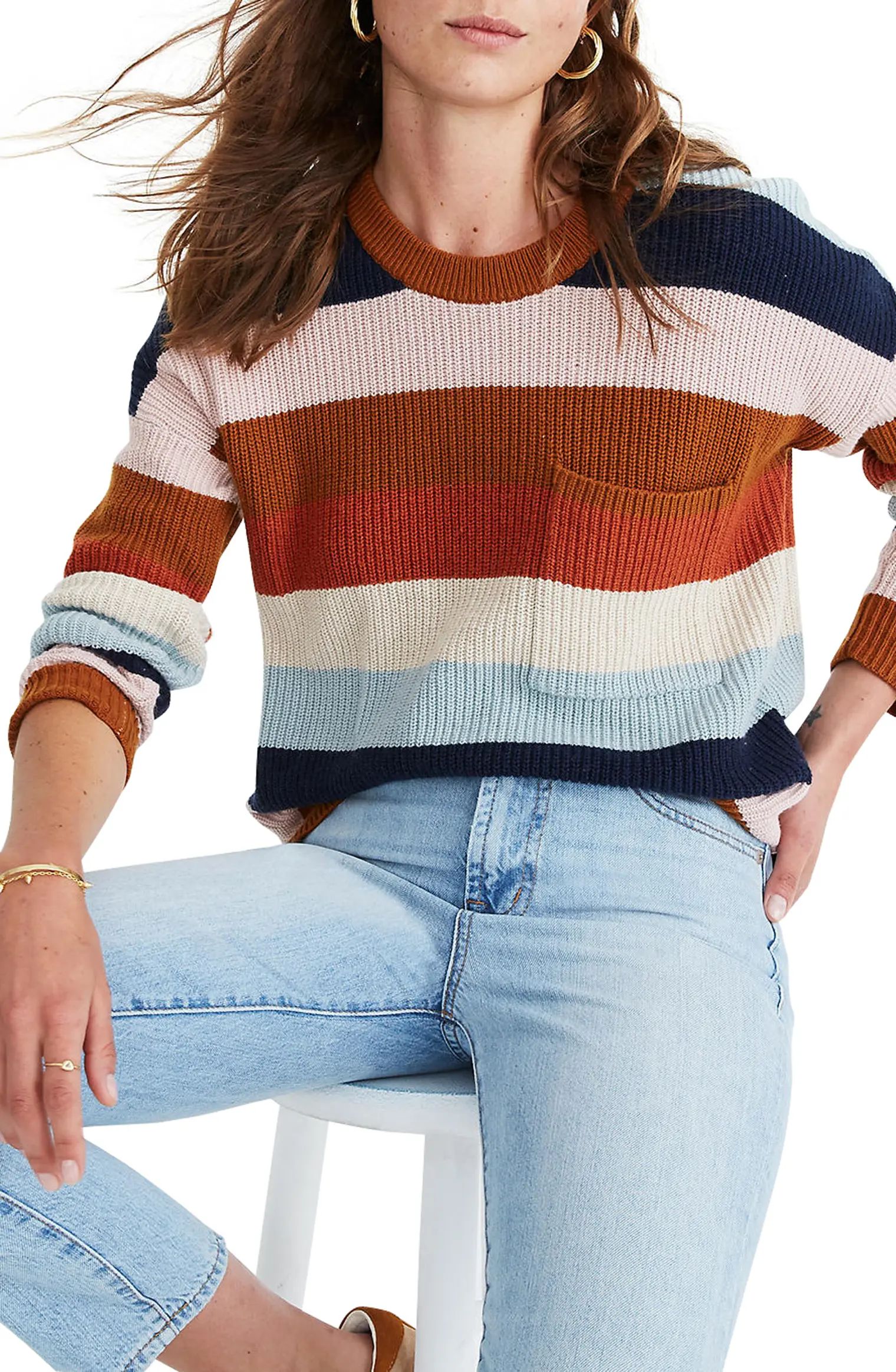 Thompson Rainbow Stripe Pocket Pullover Sweater | Nordstrom