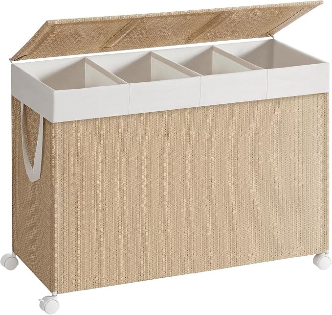 SONGMICS HOME Laundry Hamper with 4 Section, 180 L Large Rolling Laundry Basket with Wheels, Ratt... | Amazon (US)