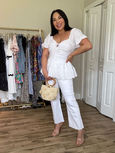 White top
Eyelet top 
Peplum top 
White jeans 
White outfit 
Spring outfit 
Summer outfit 
Jeans 


#LTKFindsUnder50 #LTKStyleTip #LTKSeasonal