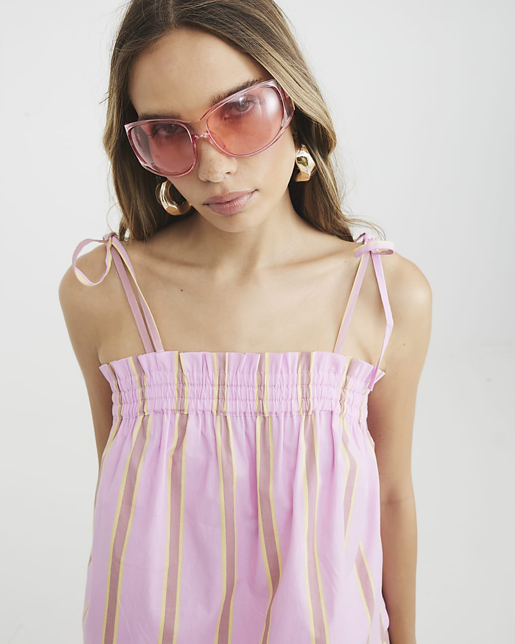 Pink Sleeveless Striped Cami Top | River Island UK & IE