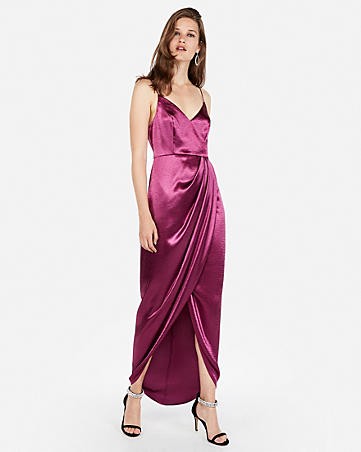 satin wrap front maxi dress | Express