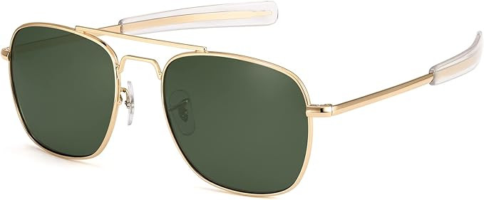 IOHLNG Mens Aviator Sunglasses Polarized 55mm Pilot Military Square Shades with Bayonet Temples | Amazon (US)