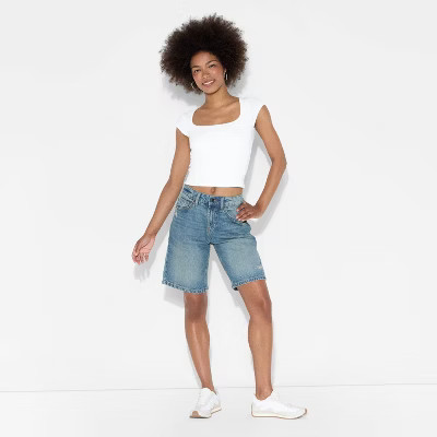 Women's Slim Fit Short Sleeve Square Neck T-Shirt - Wild Fable™ White M | Target