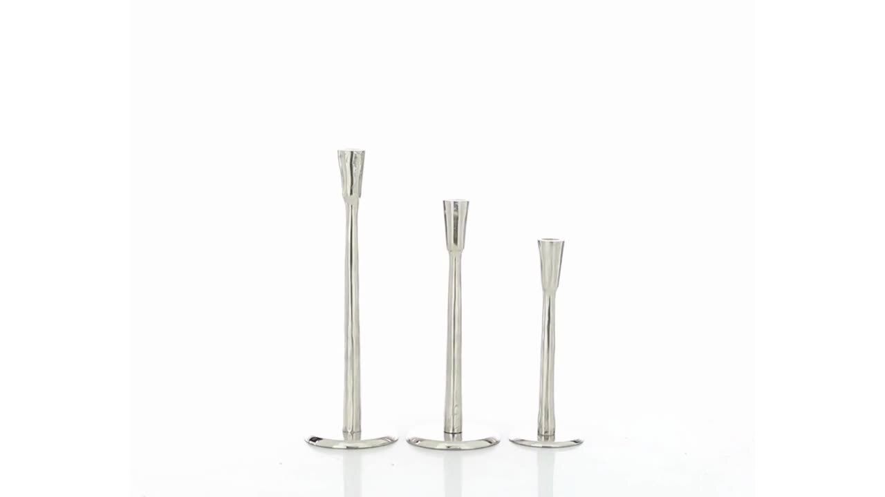Silver Aluminum Tapered Candle Holder (Set of 3) | The Home Depot