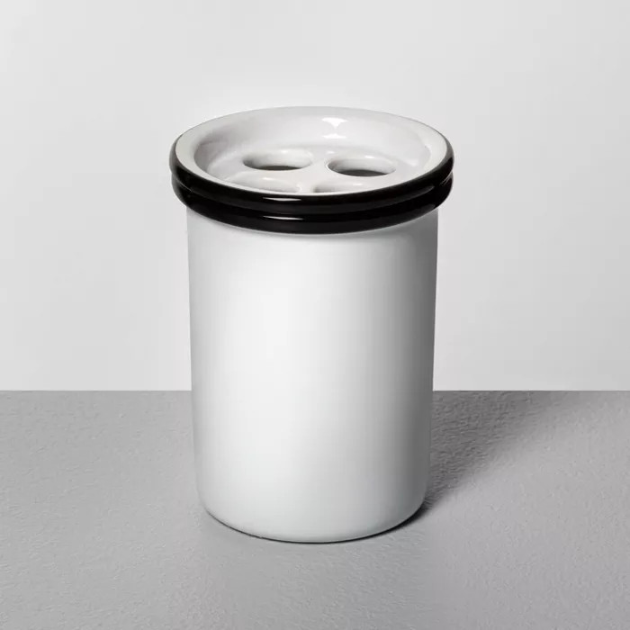 Stoneware Toothbrush Cup White/Black - Hearth & Hand™ with Magnolia | Target
