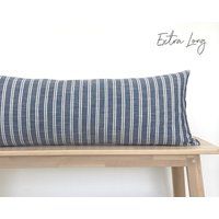 Blue Striped Extra Long Lumbar Pillow Cover, Modern Coastal Lumbar, Marine Throw 14""x36"", Navy Nat | Etsy (US)