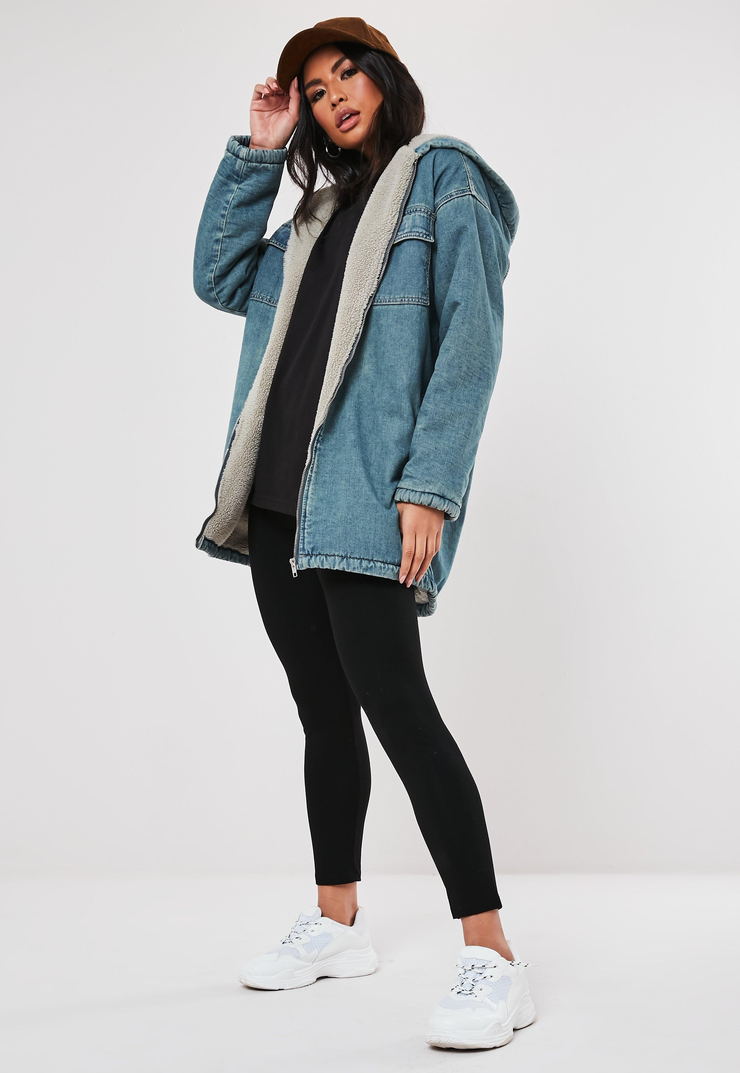 Missguided - Blue Denim Teddy Borg Lined Hooded Vintage Parker | Missguided (US & CA)