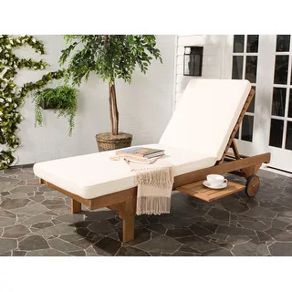 SAFAVIEH Outdoor Newport Solid Wood Chaise Lounge Chair with Side Table & Cushion - 27.6" x 78.7"... | Bed Bath & Beyond