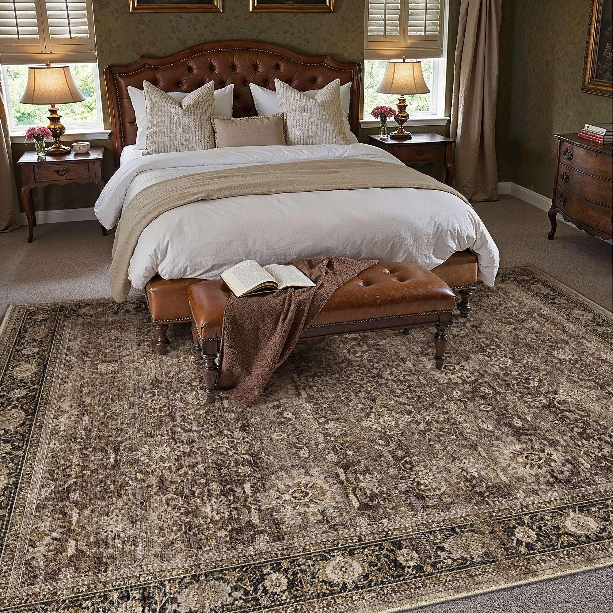 HUGEAR 6x9 Area Rugs Machine Washable Retro Brown Living Room Bedroom Rug Distressed Vintage Neut... | Amazon (US)