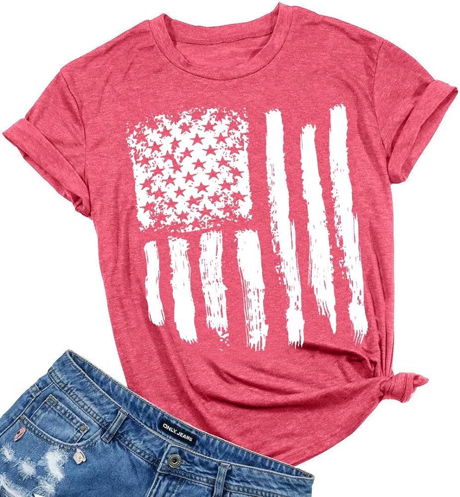 LUKYCILD American Flag Shirt Women Short Sleeve Casual Graphic T-Shirt Star Stripes USA Tee Tops | Amazon (US)