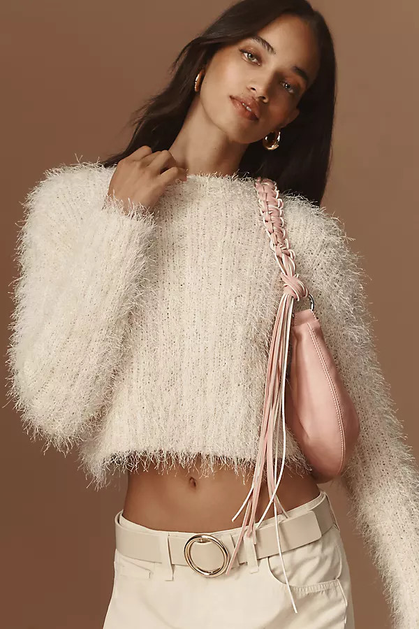 Endless Rose Long-Sleeve Feather-Knit Cropped Sweater | Anthropologie (US)