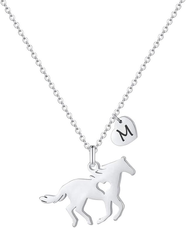 Girls Horse Necklace, Dainty Horse Jewelry for Girls Initial Necklace, Stainless Steel Kids Heart In | Amazon (US)