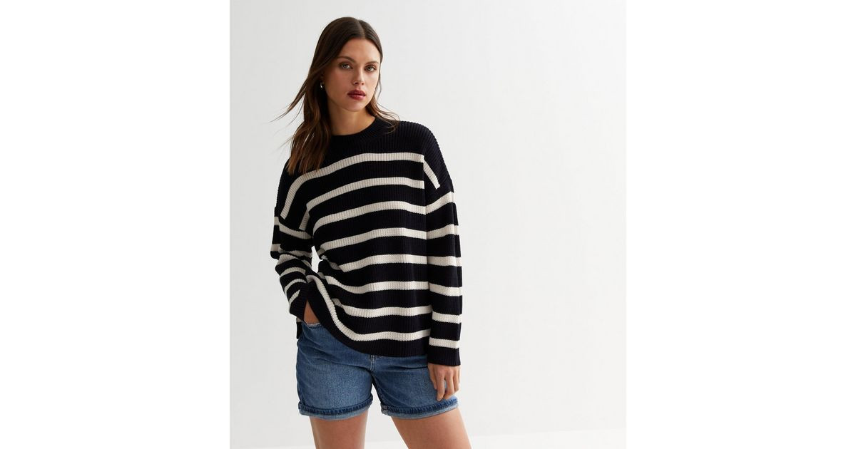 Navy Stripe Ribbed Knit Split Hem Jumper
						
						Add to Saved Items
						Remove from Saved ... | New Look (UK)