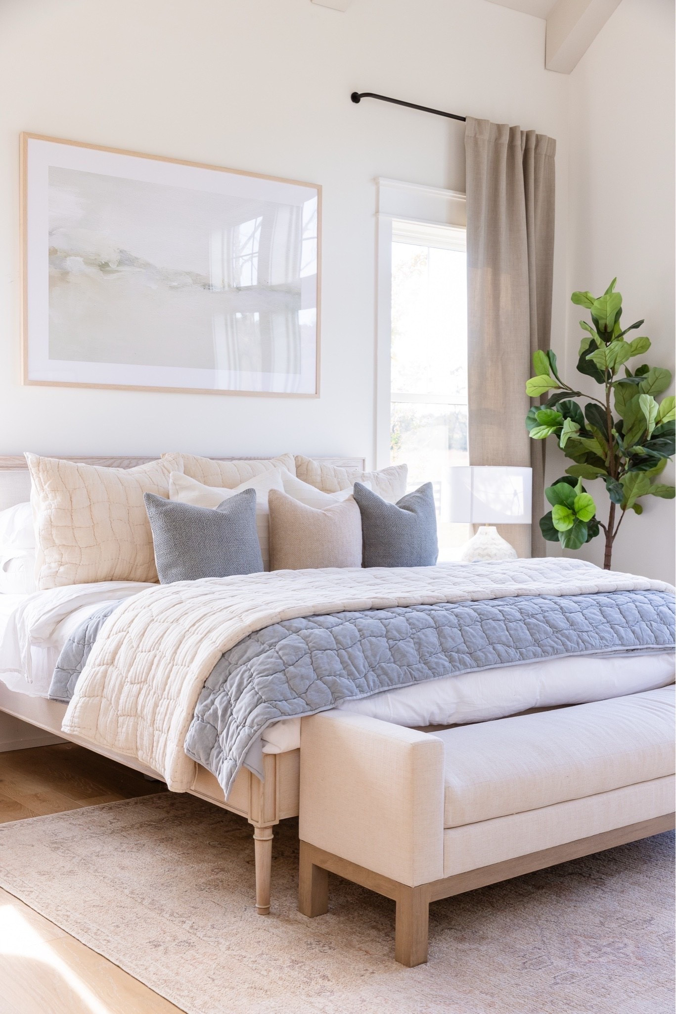 My bedroom is a mix of high low items… I have Target sheets, Amazon curtains and luxe- looking planter but have mid-priced art and Pottery Barn quilts.

#LTKmomlife