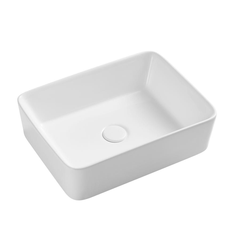 Eridanus White Ceramic Rectangular Bathroom Vessel Sink Art Basin with Pop-Up Drain | The Home Depot