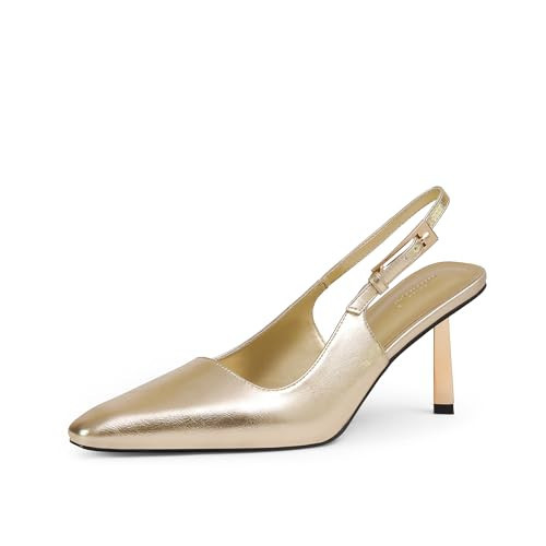 iiimmu Stiletto Heels for Women Closed Toe 3.5 in Gold Heel Pumps Evening Dress Shoes, Faux Leather, Size 6 | Amazon (US)