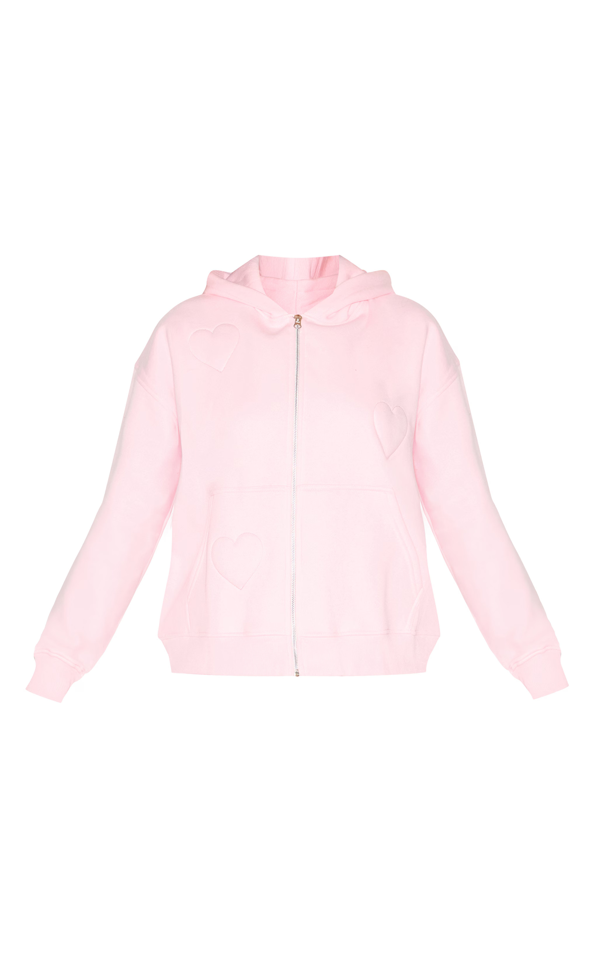 Baby Pink Embossed Heart Zip Up Hoodie | Sweat | PrettyLittleThing US