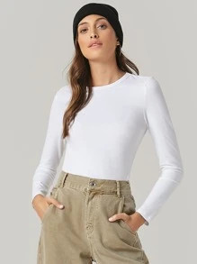 SHEIN BASICS Solid Form Fitted Tee | SHEIN