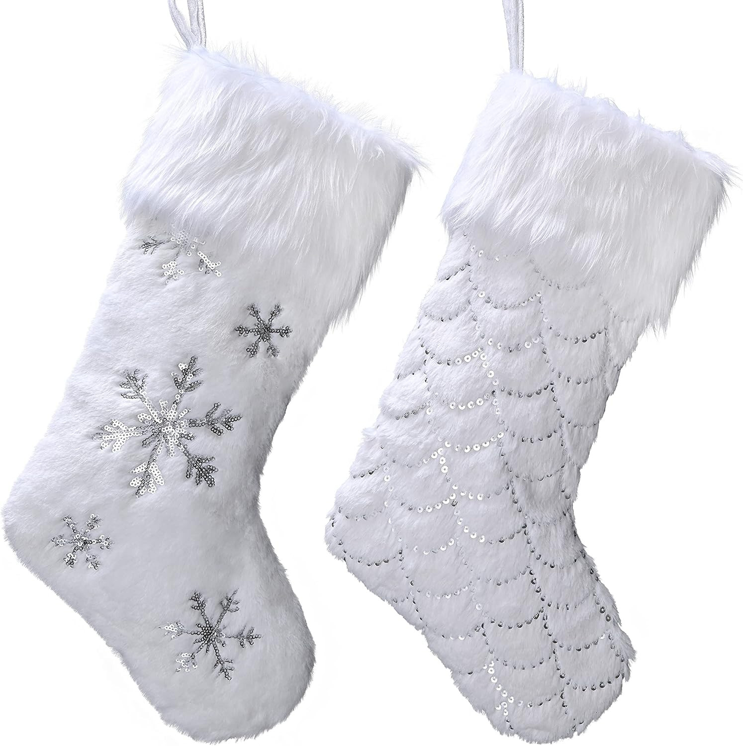 Valery Madelyn 21 Inch 2 Pack Large Frozen Winter Silver White Christmas Stockings Decorations Pe... | Amazon (US)