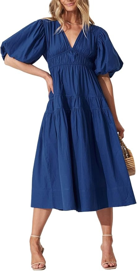 Sissyaki Women's Boho Floral Midi Dress Smocked Beach Flowy Dress | Amazon (US)