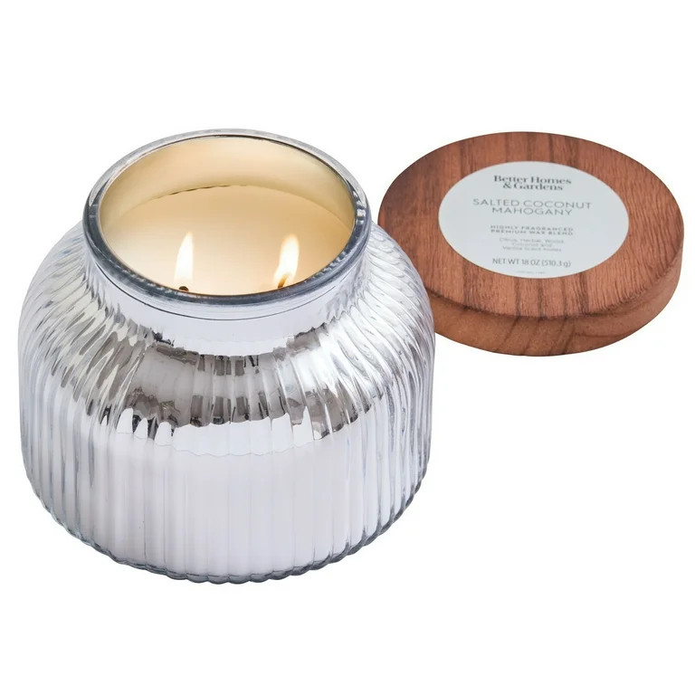 Better Homes & Gardens Salted Coconut Mahogany Scented 2 Cotton Wicks Ribbed Mercury Glass Jar Ca... | Walmart (US)