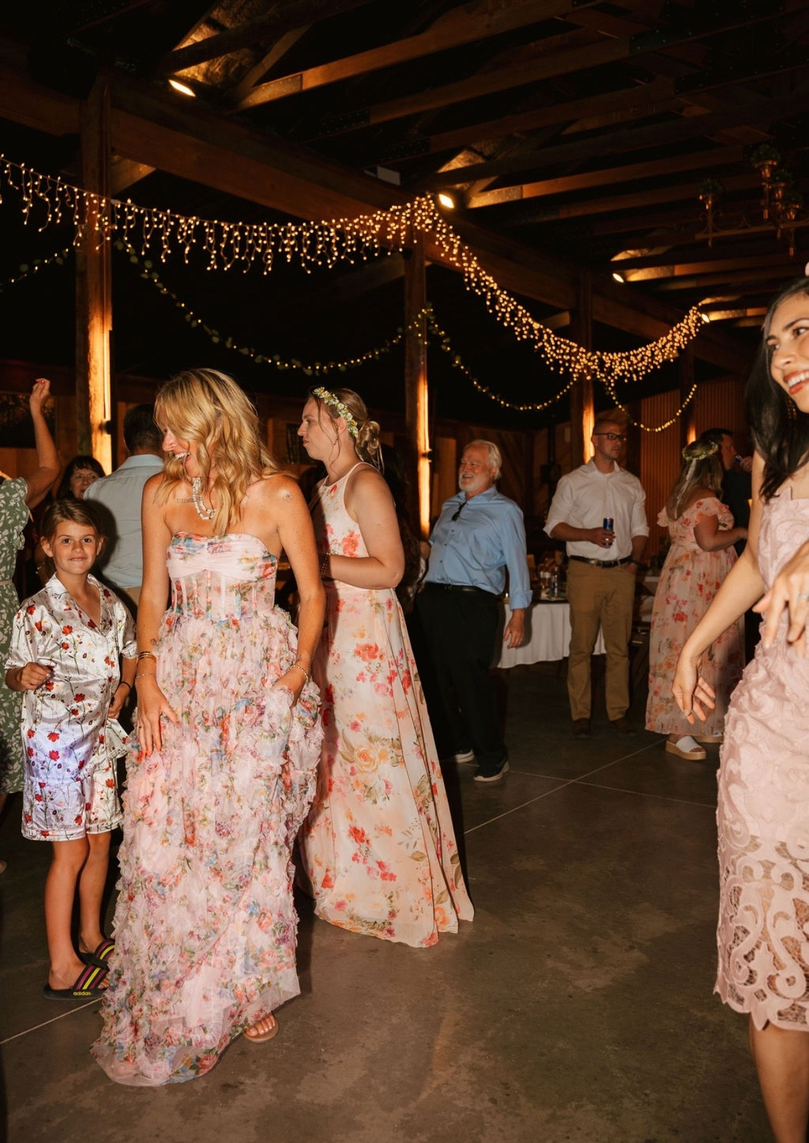 Boho wedding inspiration at the reception 
Floral maxi tiered ruffle dress and satin floral pajamas 