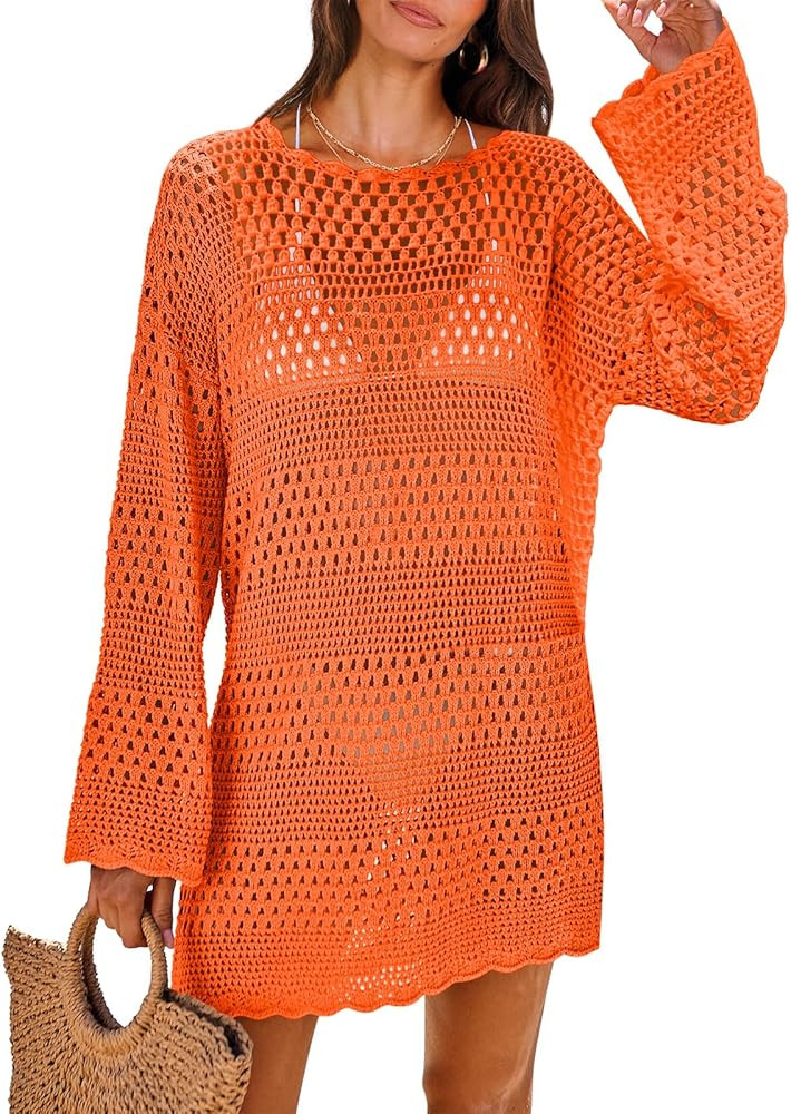 ANRABESS Women Swimsuit Crochet Swim Cover Up Summer Bathing Suit Swimwear Knit Pullover Beach Dr... | Amazon (US)