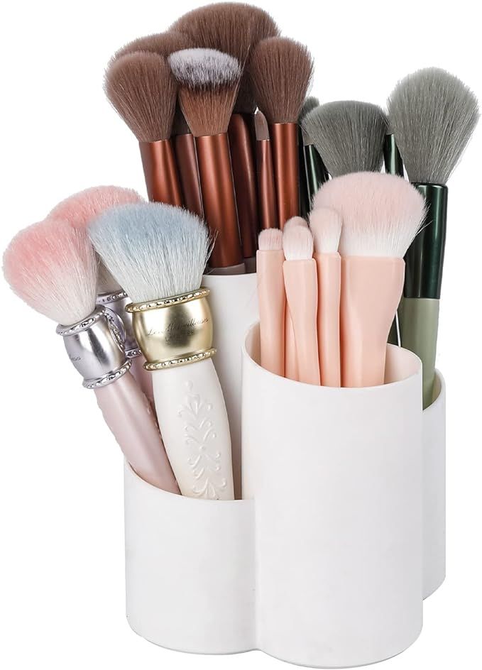 Yesesion Plastic Makeup Brush Holder for Desk, Round Cosmetics Brushes Organizer with 4 Compartme... | Amazon (US)