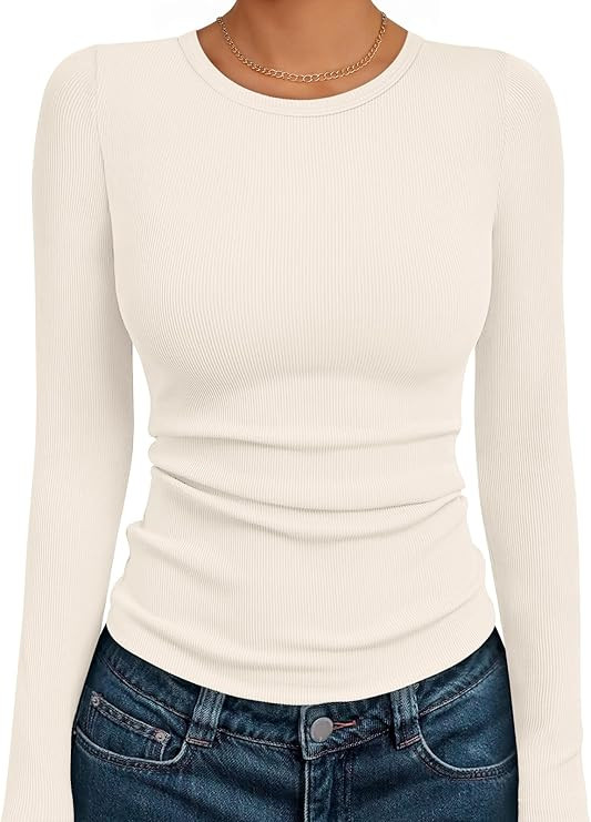 AUTOMET Long Sleeve Shirts Blouses Fall Fashion Ribbed Basic Tops Winter Clothes | Amazon (US)