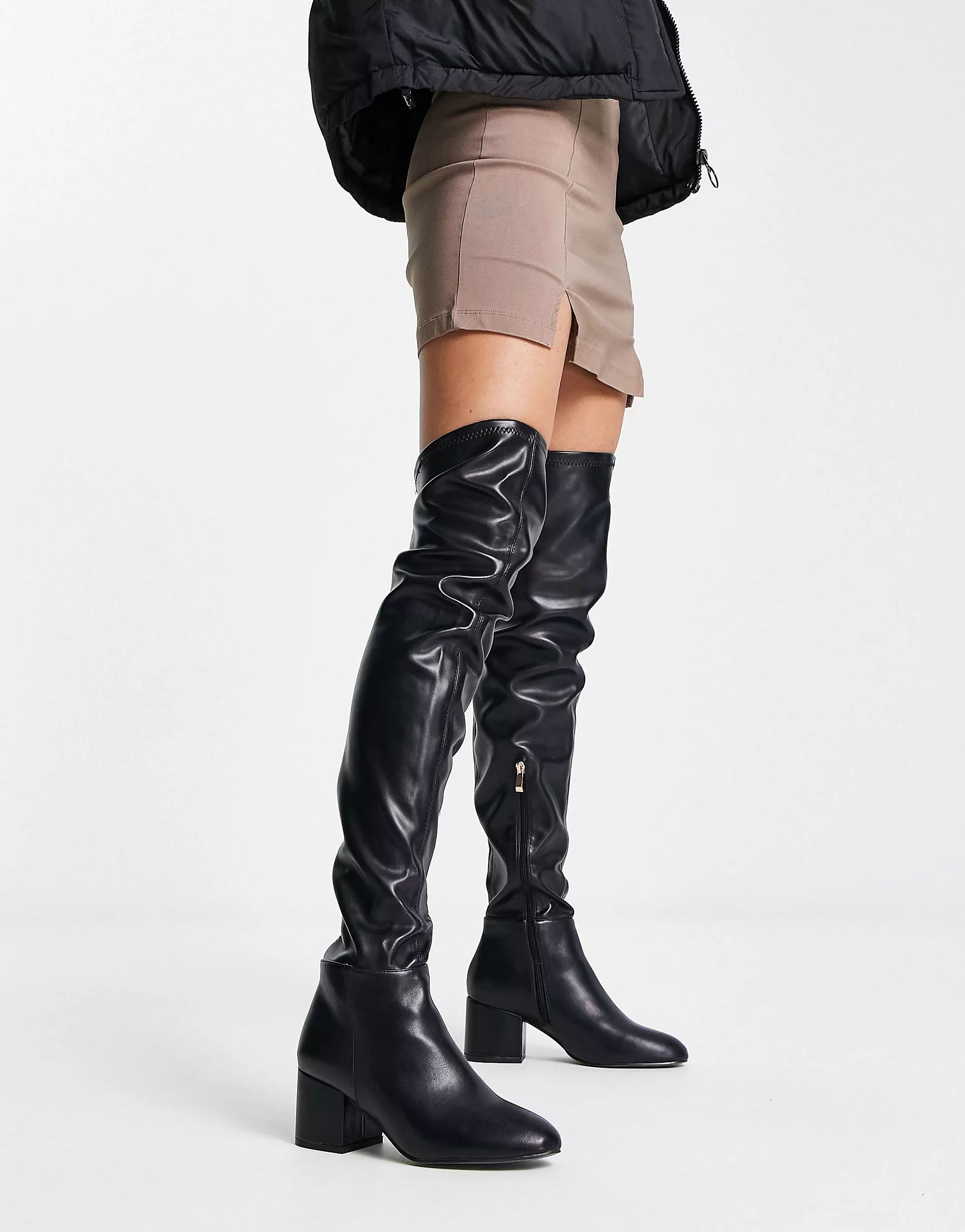 Urban Revivo over the knee boot in black faux leather | ASOS | ASOS (Global)