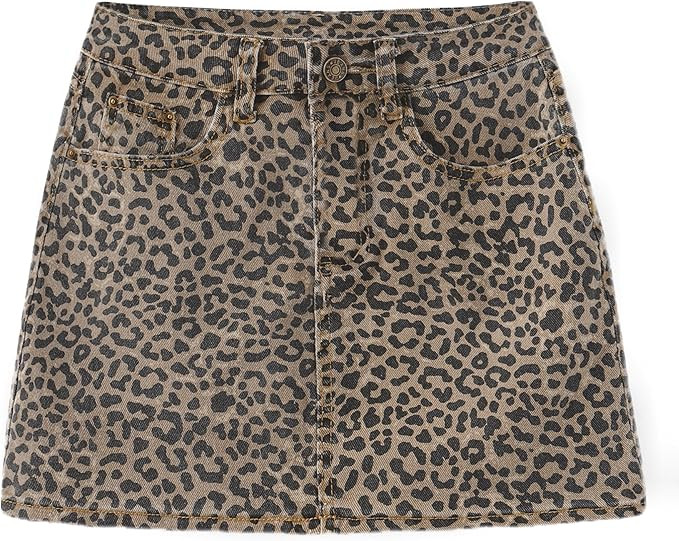 Women's Leopard Print Denim Mini Skirt High Waisted Sexy Bodycon Short Cheetah Print Jean Skirts ... | Amazon (US)