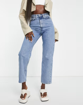 Weekday Rowe high waist straight leg jeans in sky blue | ASOS (Global)
