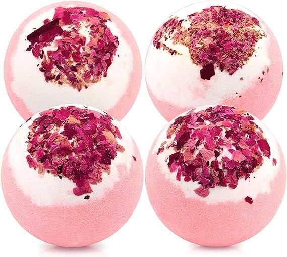 Dried Flower Bath Salt Balls,4 Pack Gift Set,Rose Extract Essential Oils,Moisturizing Dry Skin,Fi... | Amazon (US)