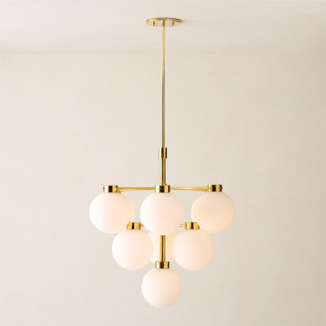 Marra Unlacquered Brass Tiered Pendant Light with Milky Glass Shade | CB2