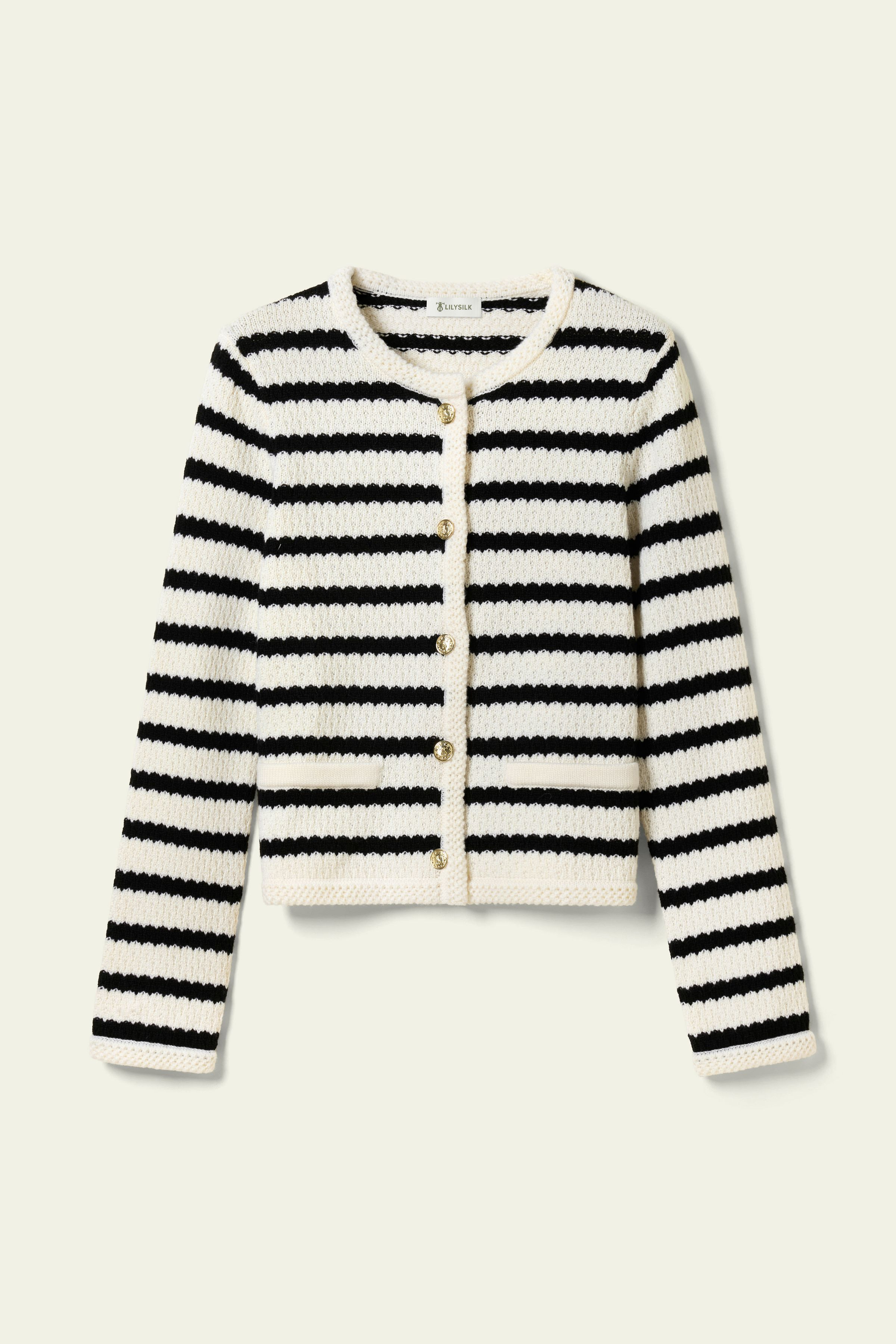 Striped Crochet Wool Cardigan | LILYSILK