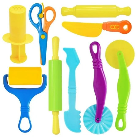 Playdough Tool Set, 9 Pcs Play Dough Tools Sets for Kids Ages 3 4 5 6 7 8 , Playdough Accessories Includes Cutters Roller, Rolling Pins, Safety Scissors, Plastic Knife | Walmart (US)