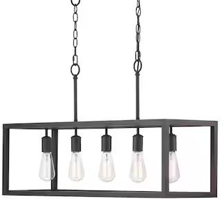 Home Decorators Collection Boswell Quarter 34 in. 5-Light Distressed Black Farmhouse Linear Chand... | The Home Depot