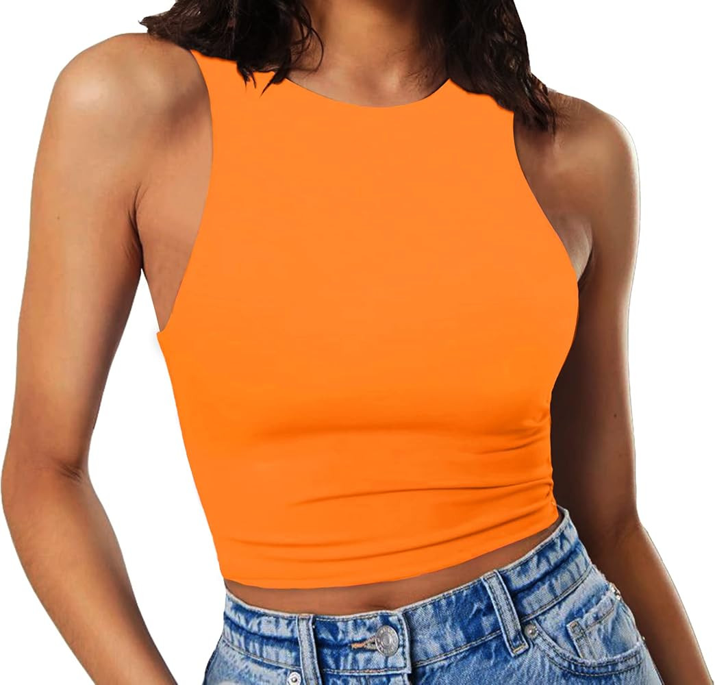 Artfish Women's Sleeveless Cropped Shirts High Neck Stretchy Fitted Basic Crop Tank Top | Amazon (US)