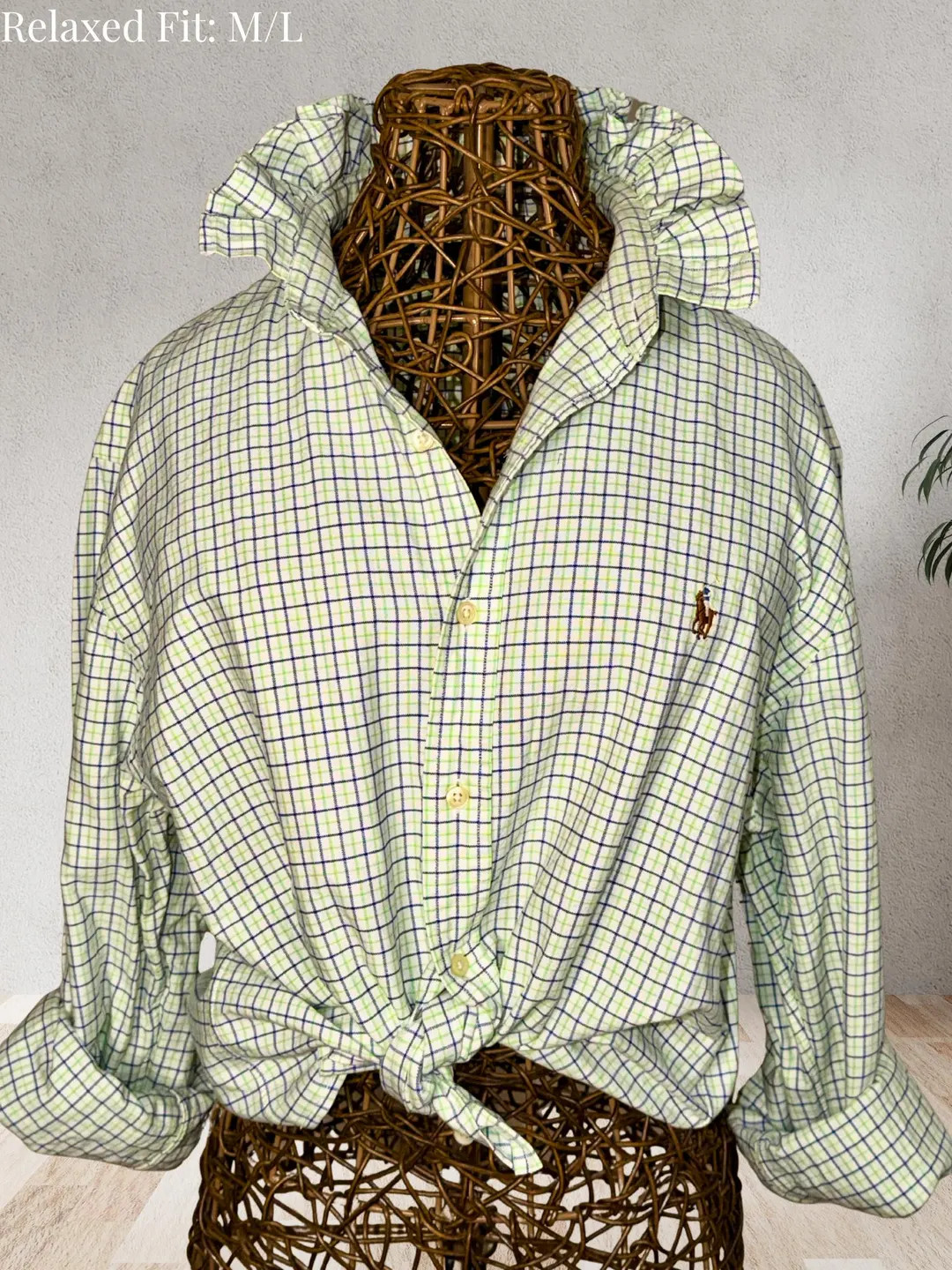 Upcycled Ralph Lauren Plaid Shirt with Ruffle Collar – Coastal Preppy - Size M/L | Etsy (US)