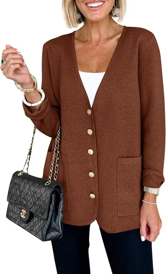 Saodimallsu Womens V Neck Cardigan Button Loose Knit Sweater Blazer Open Front Elegant Cardigans ... | Amazon (US)