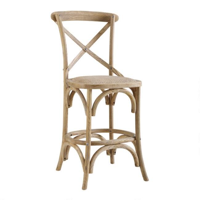 Gray Wood and Rattan Syena Counter Stool | World Market