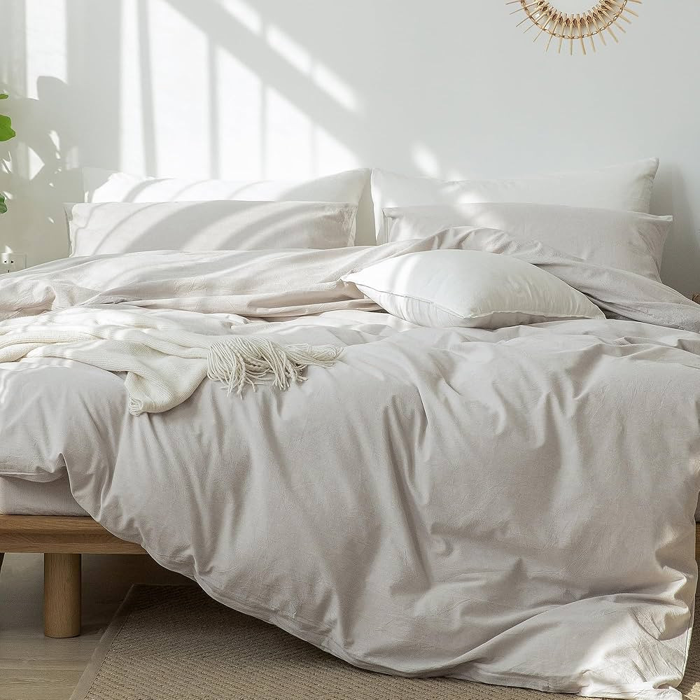MooMee Bedding Duvet Cover Set 100% Washed Cotton Linen Like Textured Breathable Durable Soft Com... | Amazon (US)